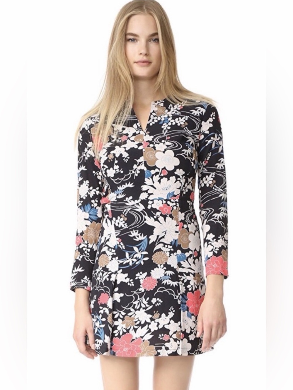 Paul & Joe Sister Black Red White Artsy Floral Mermoz Long Sleeve Shift Dress XS